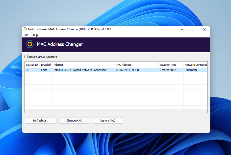 NoVirusThanks MAC Address Changer screenshot